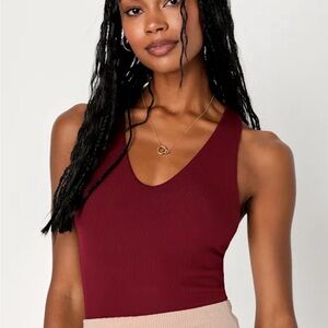 Lulu's Ribbed V-Neck Tank in Deep Burgundy